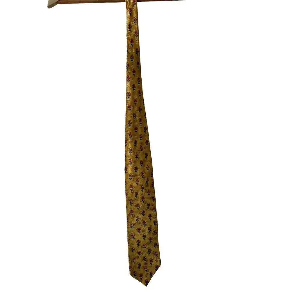 Ermengildo Zegna Mens Yellow Floral Geometric Silk Tie